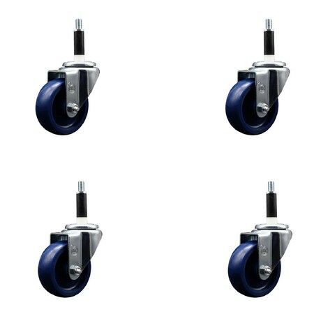 Service Caster 3.5'' Solid Poly Wheel Swivel 7/8'' Expanding Stem Caster Set, 4PK SCC-EX20S3514-SPUS-78-4